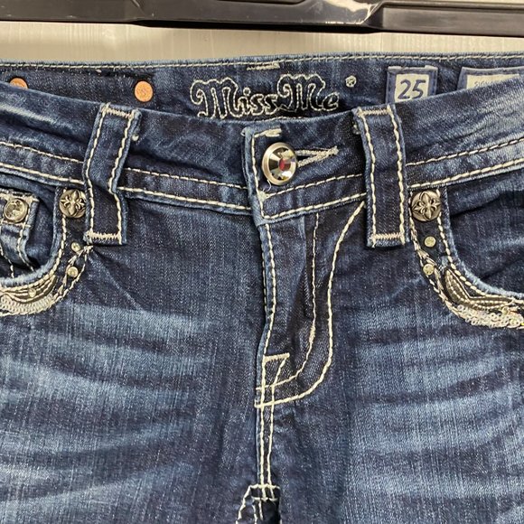 Miss me Signature cropped Junior Jeans pants embroidery pockets size 25 - Picture 3 of 12